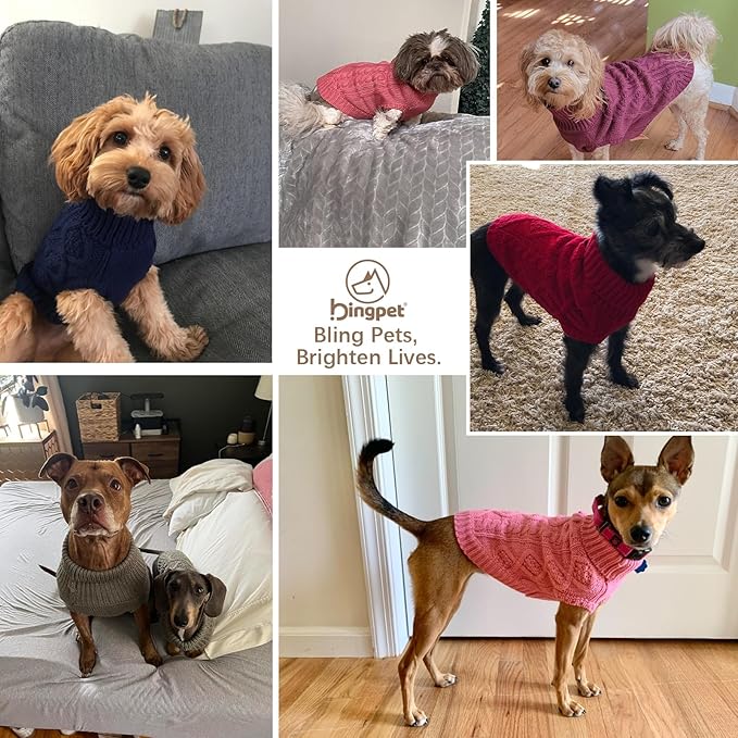 BINGPET Thermal Knitted Dog Sweater for Small Medium Large Dogs,Winter Dog Cat Coat Warm Sweartershirts Outfits,Classic Cable Knit Turtleneck Pullover Dog Jumper Coat Warm Sweartershirts(Blue,S)