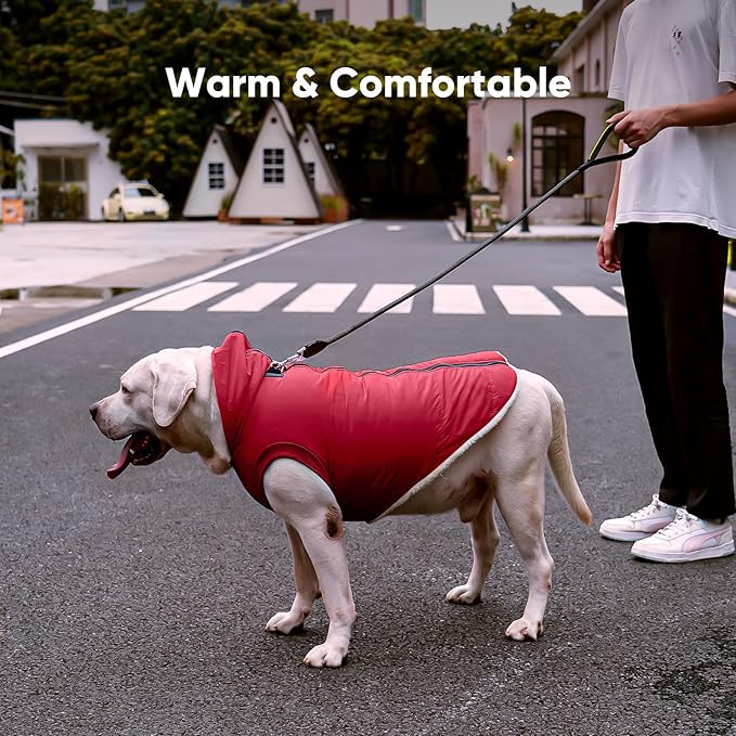 Fleece Lining Dog Hoodie with Harness Built in,Extra Warm Small Dog Jacket in Winter Puppy Coats with Hooded,Red S