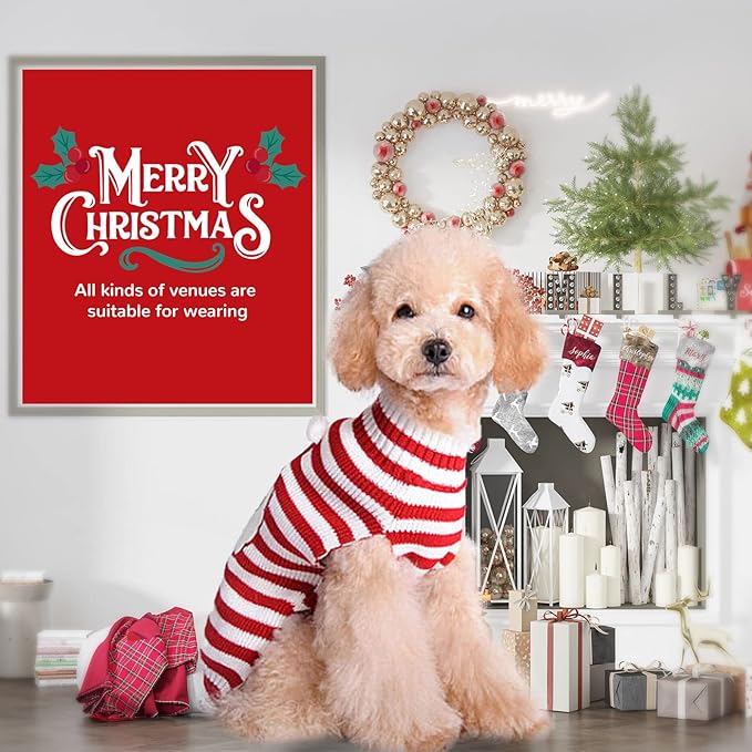 PETCARE Santa Dog Sweater Christmas Funny Cute Red Striped Cat Sweater Vest Pet Holiday Dog Clothes Puppy Sweaters for Small Medium Large Dogs Cats Fall Winter Outfits Xmas Dogs Costume,XX-Large