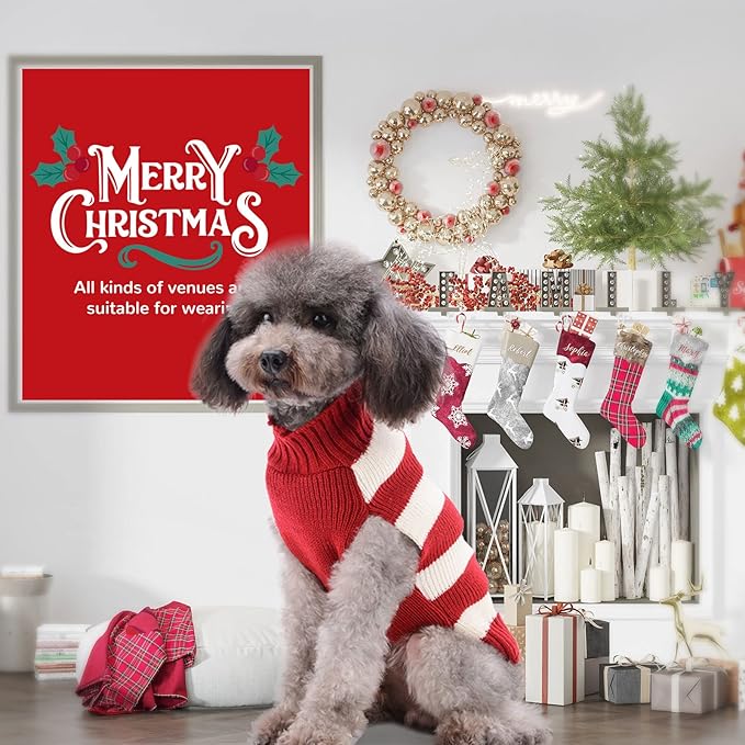PETCARE Reindeer Christmas Dog Sweater Red Striped Cat Sweater Cartoon Elk Pet Vest Holiday Dog Clothes Puppy Sweaters for Small Medium Large Dogs Cats Fall Winter Outfits Xmas Dogs Costume,XX-Large