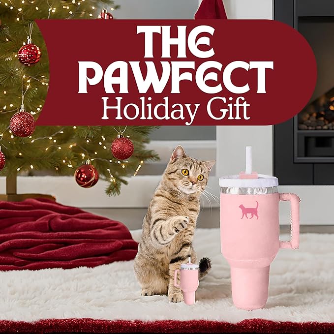 Kitty Cup Catnip Toy - Christmas & Birthday Cat Gift Toy with Catnip & Crinkle, Funny Stocking Stuffer for Girl Indoor Kitten (Pink Peach Dust)