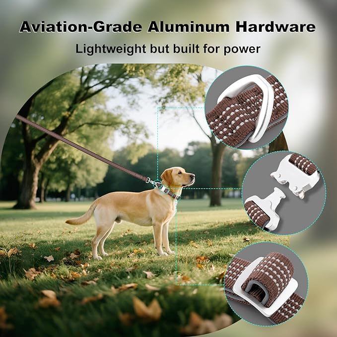 Plutus Pet Reflective Dog Collar with Aviation Aluminum Buckle, Neoprene Padded for Comfort, Lightweight, Heavy Duty Nylon Collar for Puppy Small Medium Large Dogs (Chocolate, L)