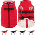 Dogcheer Dog Coat with Harness, Waterproof Dog Jacket Adjustable Pet Winter Coat with Zipper, Christmas Puppy Snow Jacket Fleece Sweater for Small Medium Large Dogs - Red 3XL