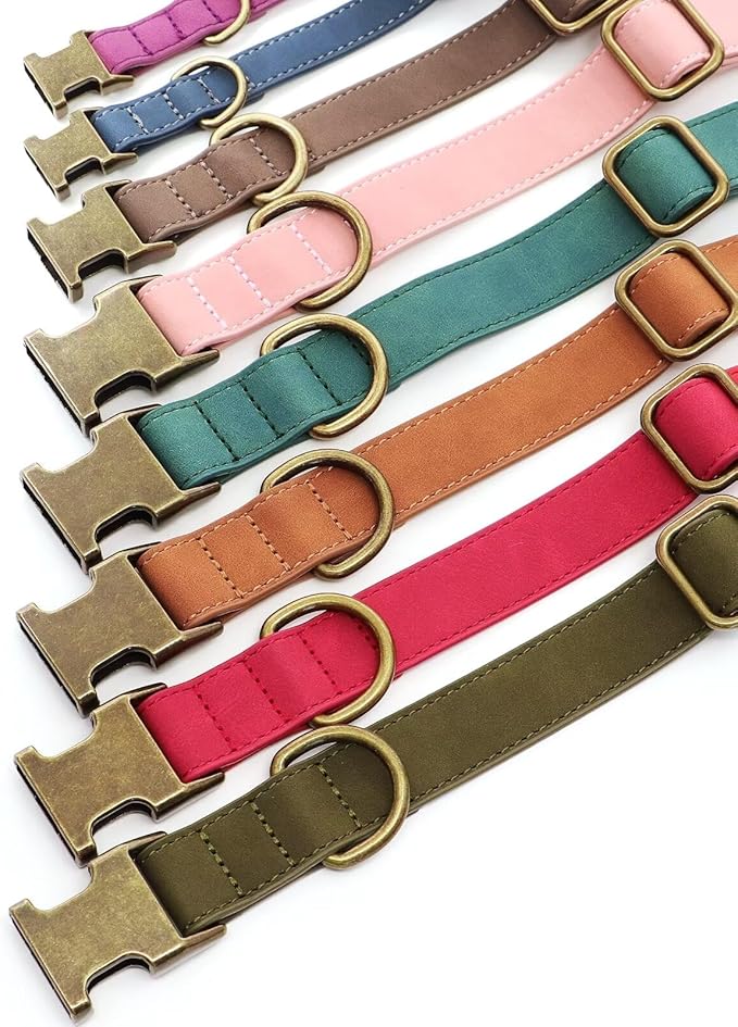 Didog Soft PU Leather Dog Collar, Stylish Quick Released Dog Collars for Medium Dogs, Easy Clean Adjustable Pet Collar for Daily Walking, Purple, M Fit 13-21" Neck