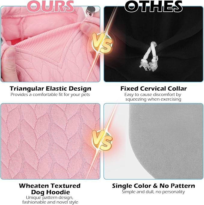 EXPAWLORER Textured Cable Knit Basic Dog Hoodie, Elevated Style Dog Sweater with Leash Hole and Pocket, Soft and Warm Pet Winter Coat, Cold Weather Clothes for Small Medium Large Dogs Cats,Pink XXL