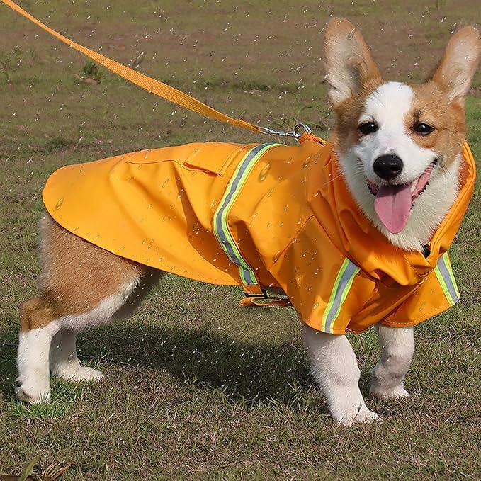 Reflective Strip Dog Raincoat, Ultra - Light Breathable Waterproof Rain Jacket with Hood, Adjustable Sizes for Small/Medium/Large Dogs, (5XL)