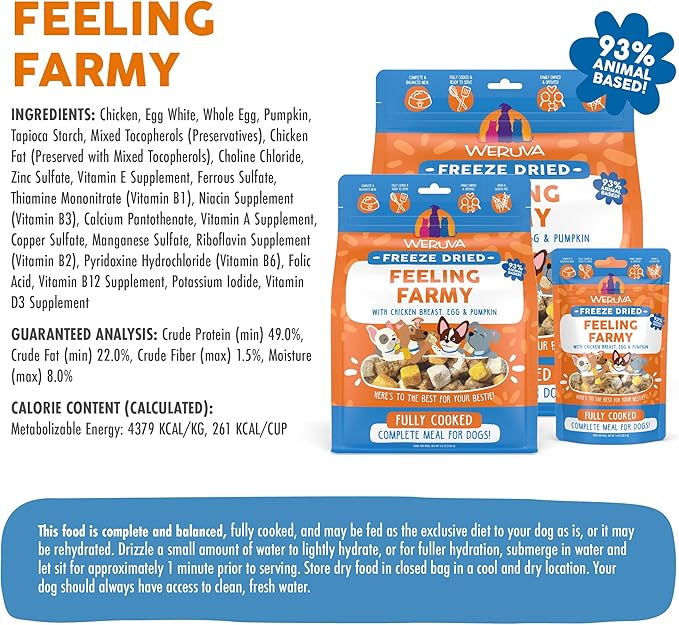 Weruva Dog Freeze Dried, Feeling Farmy with Chicken Breast, Egg & Pumpkin, 13oz Bag