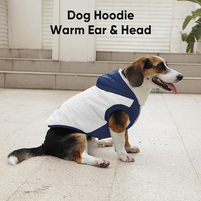 Fleece Lining Extra Warm Dog Hoodie in Winter for Medium Dogs Jacket Pet Coats with Hooded,Beige and Blue L
