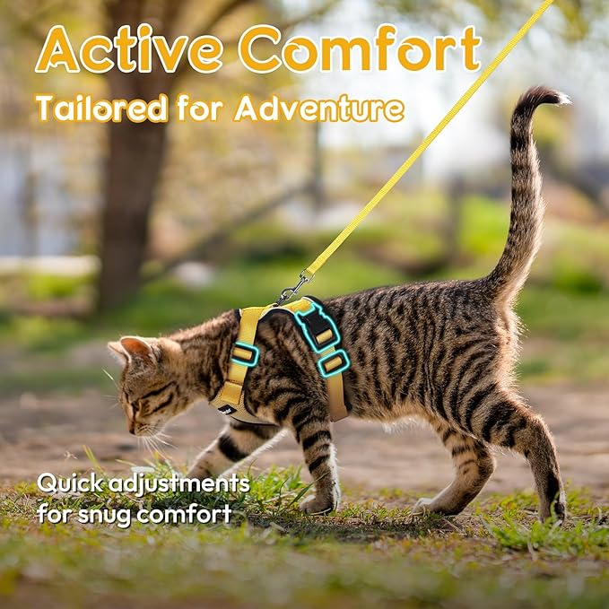 Dooradar Cat Harness and Leash Set, Escape Proof Safe Adjustable Kitten Vest Harnesses for Walking, Easy Control Soft Breathable Mesh Jacket with Reflective Strips for Cats, Yellow, XS