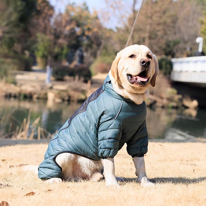 Lovelonglong Dog Coat - Warm Jacket, 4 Legs Covered Waterproof Windproof Reflective Dog Vest, Zippered Adjustable Outdoor Snow Jacket for Small to XXXXL Dogs, ArmyGreen