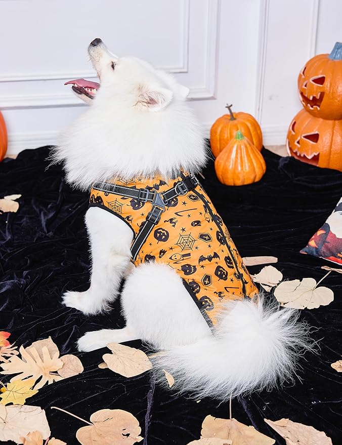 Aiboria Dog Jackets Windproof Outfit Coat Dog Vest Harness Puppy Warm Jacket Halloween Orange S