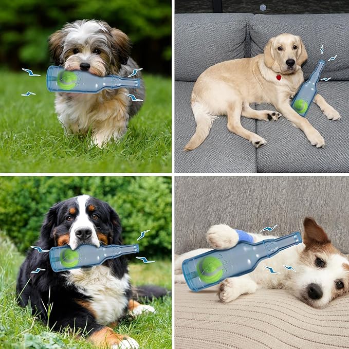 Indestructible Dog Toys for Aggressive Chewers, Contains Tennis Ball, Durable Squeaky Dog Toys (Blue, S)