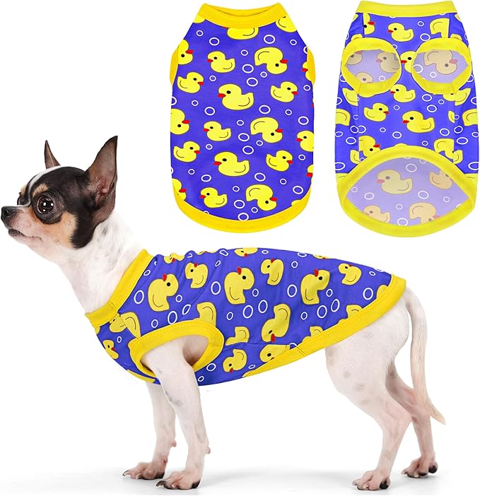 Adorable Yellow Duck Dog Shirt: Lightweight Polyester Cartoon Puppy Vest, Small Medium & Large Dog T-Shirt, Summer Pet Clothes, Cute Dog Apparel, Breathable Dog Tank Top Blue S