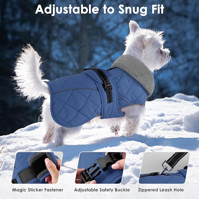 Dog Coat, Waterproof Dog Winter Jacket with Adjustable Buckle, Reflective Turtleneck Pet Snow Vest Warm Fleece Sweater for Small Medium Large Dogs - Blue, S