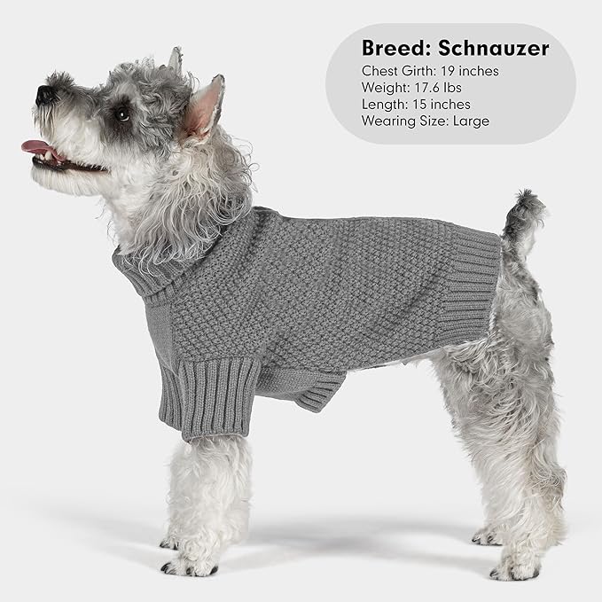 cyeollo Dog Sweaters Turtleneck Knitted Sweater with Leash Hole Winter Pet Clothes Dog Sweaters for Small Dogs, Grey M