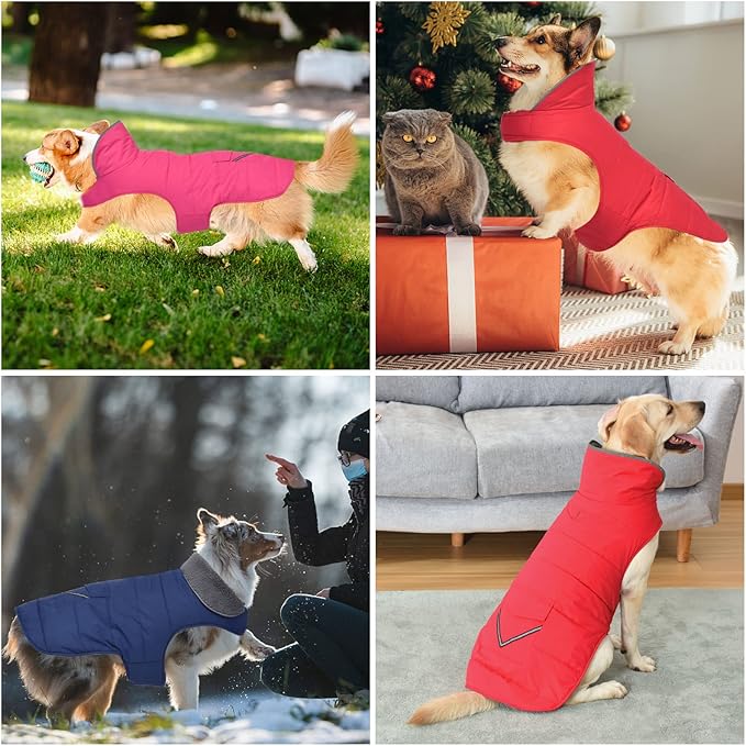 Dog Coat, Waterproof Dog Winter Jacket with Pocket, Reflective Adjustable Pet Snow Vest, Warm Cozy Fleece Sweater for Small Medium Extra Large Dogs - Purple, 3XL