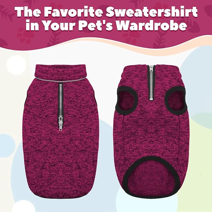 ROZKITCH XXXL Dog Sweater, Fleece Lined Dog Jacket with Zipper Opening for Harness, Reflective Pet Jacket, Rosered, 3XL