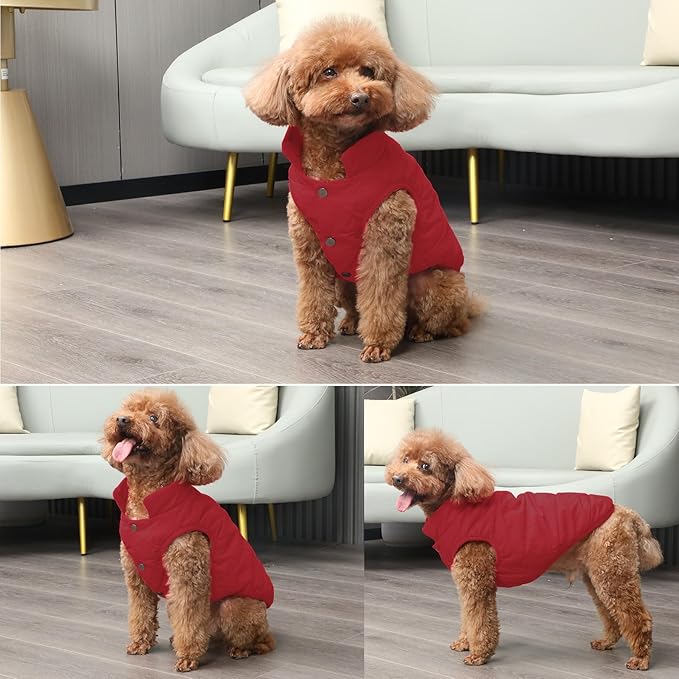 2 Layers Fleece Lined Warm Dog Jacket for Puppy Winter Cold Weather,Soft Windproof Small Dog Coat,Red M