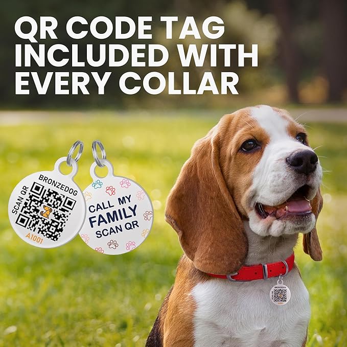 BronzeDog Rolled Leather Dog Collar with QR ID Tag, Adjustable Soft Round Collars for Small Medium Large Dogs Puppy (16" - 19" Neck Size, Coral Pink)