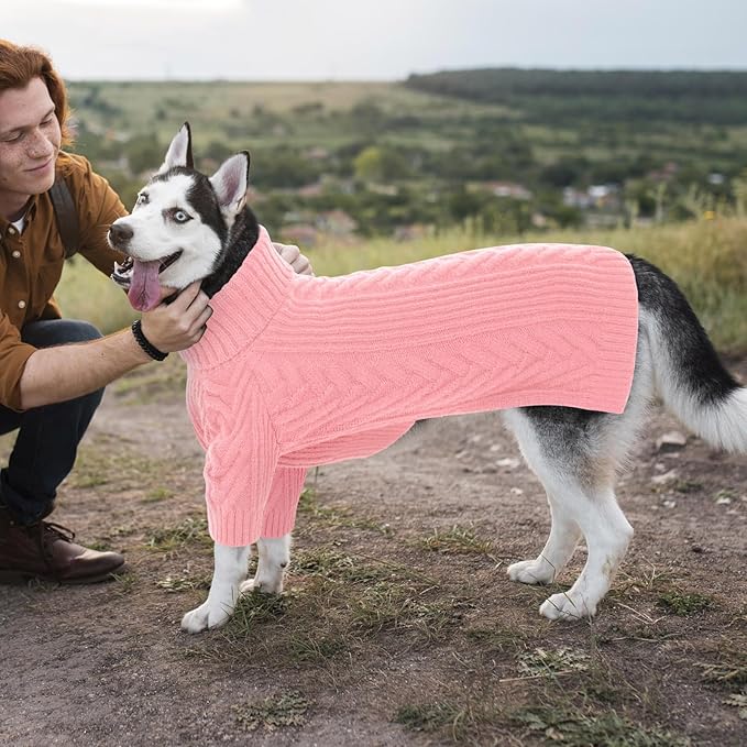 ASENKU Extra-Large Dog Sweater, Dog Sweaters for Extra Large Dogs, Pet Sweatshirt Apparel Turtleneck Pullover Winter for Doberman, Great Dane (Pink, 3XL)