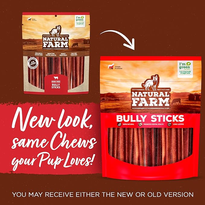 Natural Farm Odor-Free Bully Sticks (4-8”, 16oz) ALL-NATURAL Long-Lasting Chews, 100% Beef Pizzle, Grass-Fed, Grain-Free, Hormone-Free, Protein for Muscle Development & Energy, Perfect For Medium Dogs