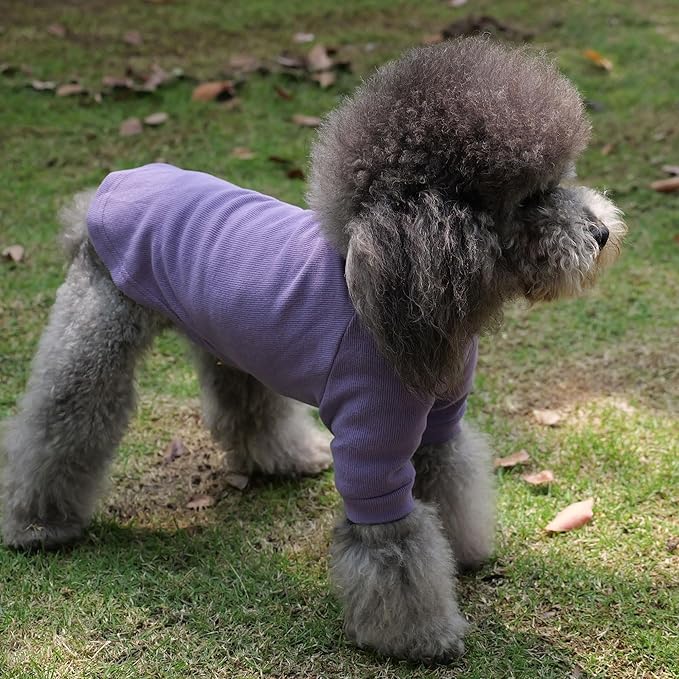 Lovelonglong Ribbed Dog T-Shirt Cotton Knitted Dog Sweaters for All Season Pet T-Shirts for Large Medium Small Dogs Purple M