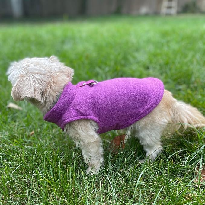 JACKO & CO - Fleece Vest Dog Sweater with Leash Ring - Soft, Warm & Lightweight Pullover Coat for Small & Medium Dogs, Puppies & Cats - Cozy Fall/Winter/Spring Pet Jacket (Purple, Large 10-16lbs)