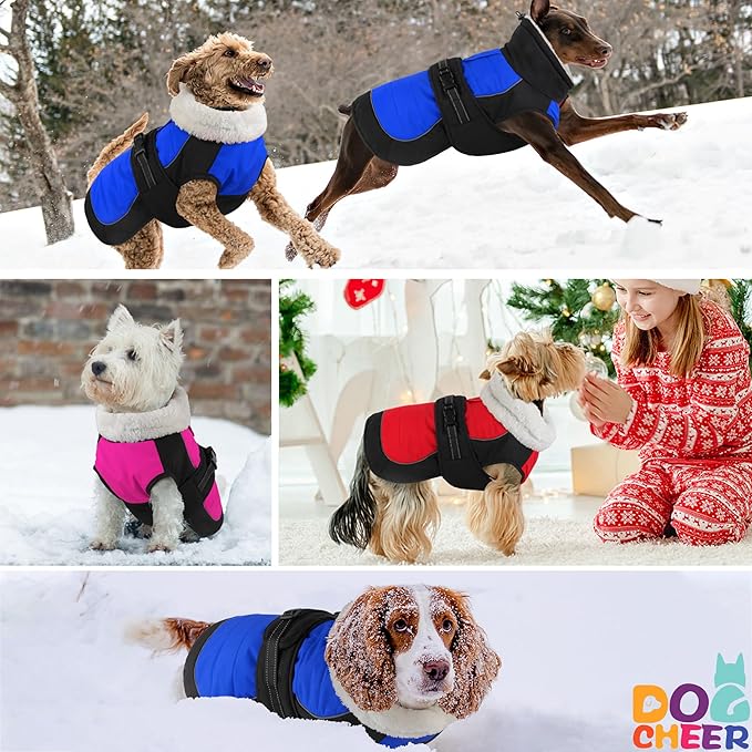 Dogcheer Waterproof Dog Coat, Christmas Dog Winter Jacket, Adjustable Puppy Fleece Coat for Cold Weather, Reflective Turtleneck Snow Jacket for Small Medium Large Dogs - Pink, S