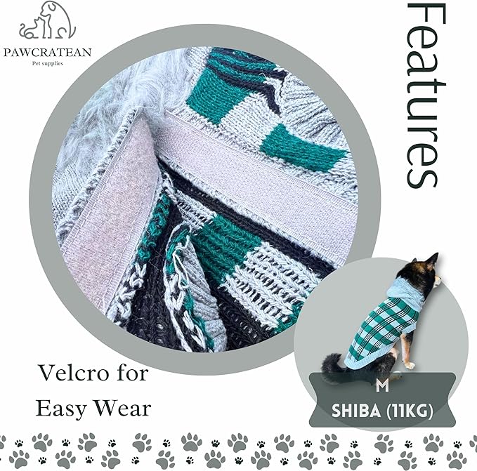 Cute Sweater for Dogs and Cats Soft Flannel Pet Outfit Warm and Cozy Animal Hoodie Small to Large Pet Clothes for Halloween Parties and Everyday Wear (Medium, Green Checkered with Hat)