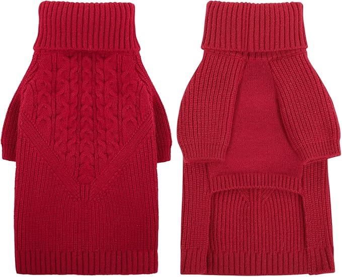 Queenmore XXL Dog Sweater, Dog Sweaters for Large Dogs Girl or Boy, Dog Christmas Sweaters XXL, Winter Big Dog Sweatshirt Knitwear, Pet Chunky Warm Coat for Small Medium Size Dogs, Red XXL