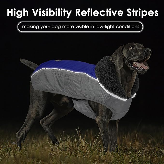 Dog Coat, Waterproof Ripstop Dog Winter Jacket with Leash Hole, Reflective Adjustable Warm Pet Fleece Snow Sweater for Small Medium Large Dogs - Blue, M