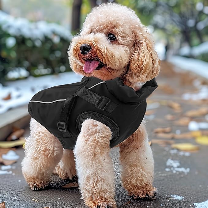 Dog Winter Coat Reflective Water-Resistant Jacket, Fleece Lined Windproof Puppy Coat with Back Zipper & D-Ring, Cold Weather Dog Coats for Small Medium Large Dogs (S, Black)