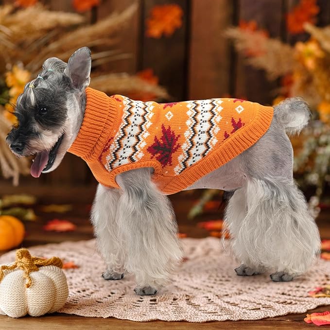 KOOLTAIL Cable Knit Dog Sweater Turtleneck, Cold Weather Pullover Classic Knitwear, Thick Warm Winter Pet Clothes, Fall Maple Leaves Thanksgiving Dog Sweater for Small Medium Large Dogs Cats, Orange S