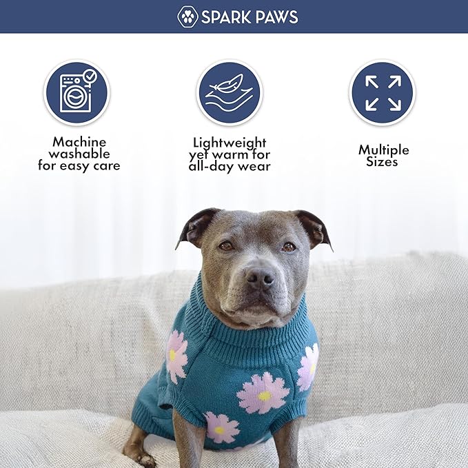 Spark Paws Knit Dog Sweater – Ultra Soft Warm Winter Dog Sweater for Small, Medium & Large Dogs – Stretch Fit Pet Sweater for French Bulldog, Pitbull, Girl & Boy Dogs Jacket, (Flower,M)