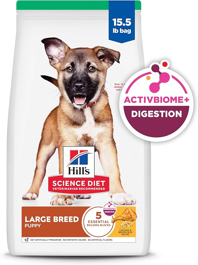 Hill's Science Diet Large Breed Puppy Food, DHA to Support Healthy Development, Chicken & Brown Rice Dry Dog Food, 15.5 lb. Bag