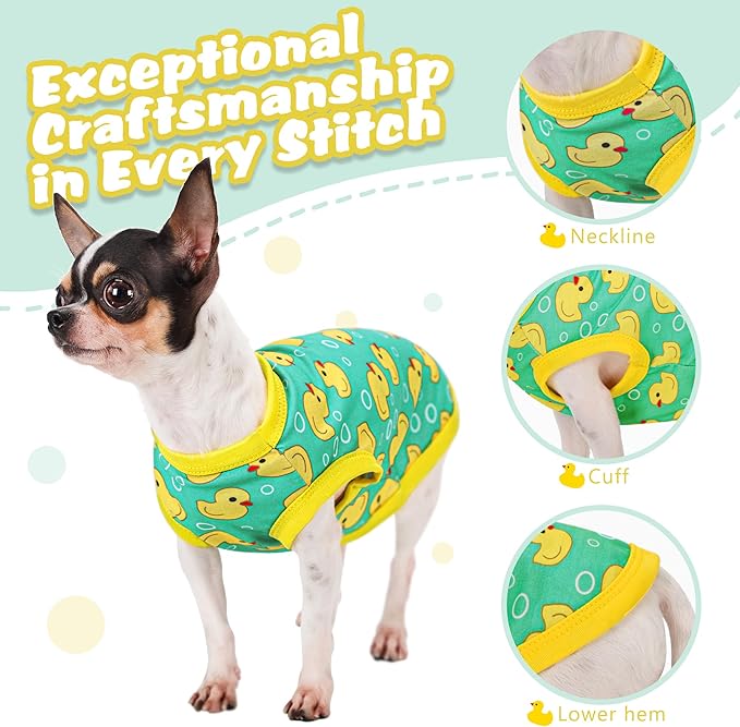 Adorable Yellow Duck Dog Shirt: Lightweight Polyester Cartoon Puppy Vest, Small Medium & Large Dog T-Shirt, Summer Pet Clothes, Cute Dog Apparel, Breathable Dog Tank Top Blue S