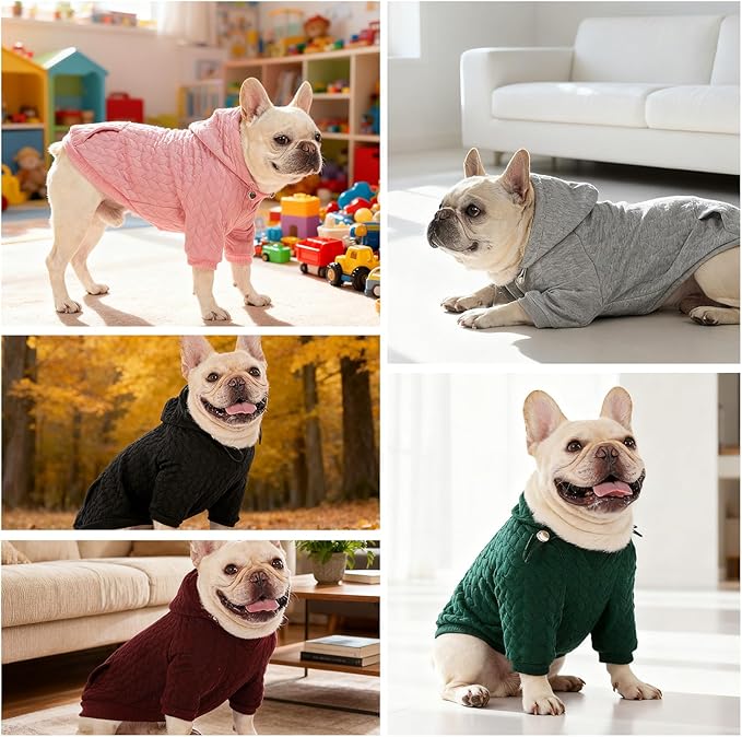 EXPAWLORER Textured Cable Knit Basic Dog Hoodie, Elevated Style Dog Sweater with Leash Hole and Pocket, Soft and Warm Pet Winter Coat, Cold Weather Clothes for Small Medium Large Dogs Cats,Grey XS