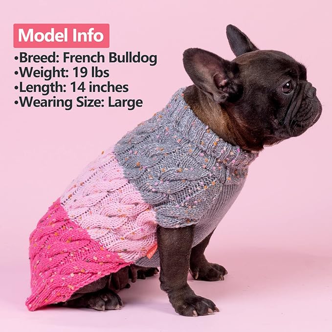 KYEESE Dog Sweater Color Block with Fuzzy Thread Knitted Turtleneck Pet Knitwear with dots in a Variety of Colors for Small Dogs Fall Winter Dogs Clothes, Pink, S