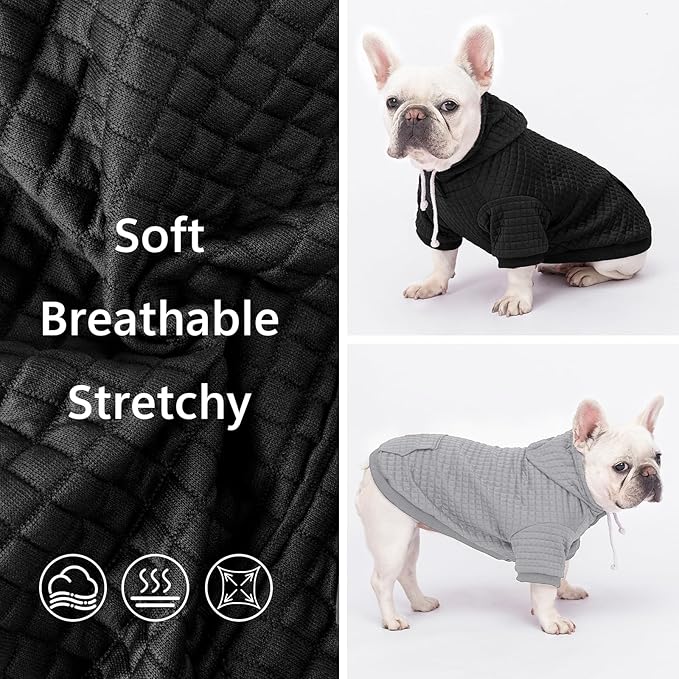 2 Pack Dog Hoodie Sweaters for Small Medium Dogs Warm Dog Clothes for Large Dogs Soft Waffle-Like Laminated Sweatshirt Bulldog (Black+Grey, M/L (Back: 17",Chest: 24.5", Neck: 14.5"))