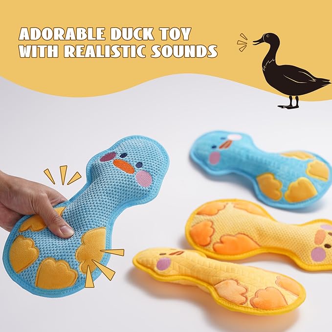 Duck Squeaky Dog Toy, New 2025 Indestructible Dog Toy for Aggressive Chewers, Stuffed Toy with Two Tough Layers, Interactive Tug Training to Keep Them Busy, Yellow