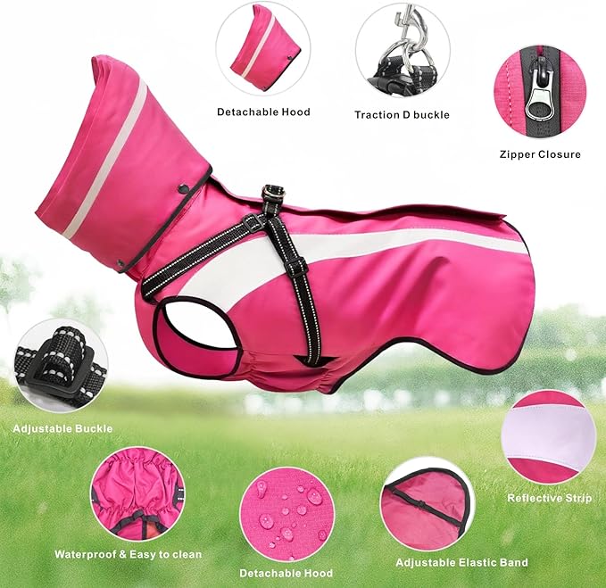 Mosucoirl Dog Raincoat Waterproof Raincoats for Dog Reflective Dogs Rain Jackets with Hood Hoodie Pet Rain Poncho Coat for Small Medium Large Dogs Puppies S-XXL (Pink, XL)
