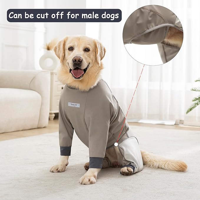 Dog Full Body Winter Coat, Waterproof Fleece Jacket for Small Medium Large Dogs Reflective Snowsuit with Zipper for Outdoor Skating (Beige, 5XL(Weight 65-88 lbs))