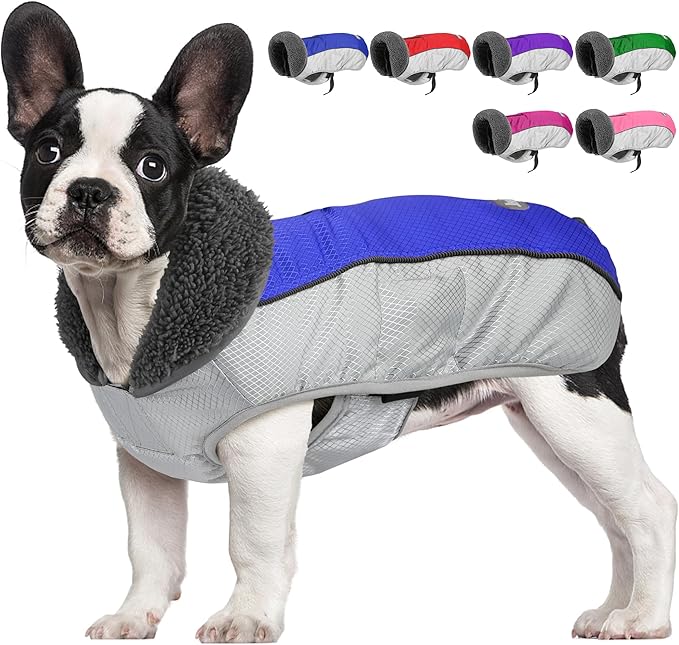 Dog Coat, Waterproof Ripstop Dog Winter Jacket with Leash Hole, Reflective Adjustable Warm Pet Fleece Snow Sweater for Small Medium Large Dogs - Blue, S