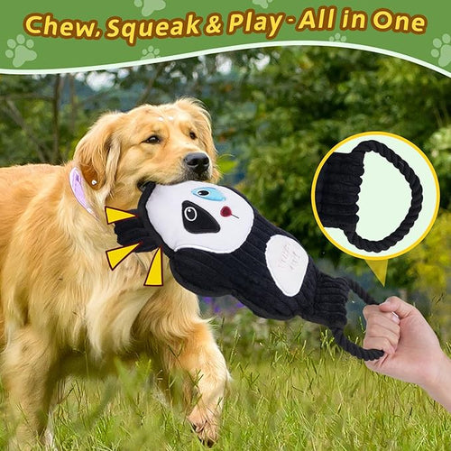 2-Pack Squeaky Dog Toys & Tough Tug of War Set - No Stuffing Chew-Resistant Plush Toys to Keep Them Busy, Best Birthday Gift for Small/Medium/Large Breeds (Panda & Dino)
