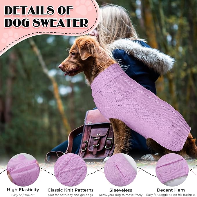 Dog Sweaters for Small Medium Large Dogs Girl, Soft Warm Turtleneck Pup Dogs Shirt, Double Knitting Collar for Outdoor Playing, Warm Dog Clothes (L,Purple)