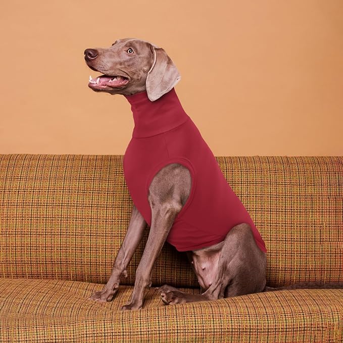 ROZKITCH Dog Sweaters Soft Fleece Pullover Sweatshirt Pajamas, Turtleneck Warm Pet Cold Weather Jacket Stretchy Vest Jumpsuit Apparel Outfit Clothes for Small Medium Large Dogs Walking Sleep Red M