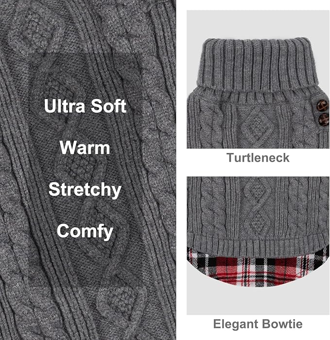 KYEESE Dog Sweater Soft Pullover Dog Sweaters for Small Dogs Male Warm Turtleneck Small Dogs Sweater with Gingham Patchwork Stretchy Knitwear Cat Clothes Thick Pet Coat for Fall Winter Cold Weather