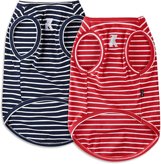 Koneseve Dog Shirt Vest Lightweight Stretchy Dog T-Shirts Soft Cool Sleeveless Stripe Vests Breathable Clothes for Puppy Kitty Cats Small Medium Large Dogs 2 Pack Red + Blue [S/Small]