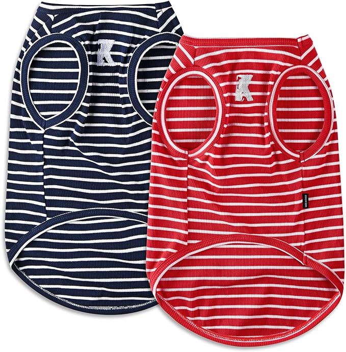 Koneseve Dog Shirt Vest Lightweight Stretchy Dog T-Shirts Soft Cool Shirts Sleeveless Stripe Vests Breathable Clothes for Puppy Kitty Cat Small Medium Large Dogs 2 Pack Red + Blue [M/Medium]