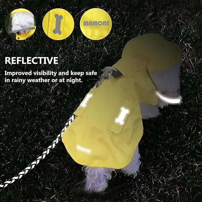Dog Raincoat,Waterproof Rain Poncho with Hoodie, High Reflective Adjustable Pet Rain Jacket with Leash Hole for Small Medium and Large Dogs (Yellow(Water-Reactive Hydrochromic), X-Small: 4-9lbs)